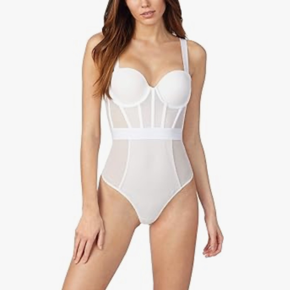 NWT DKNY Sheer Mesh Panel Thong Bodysuit